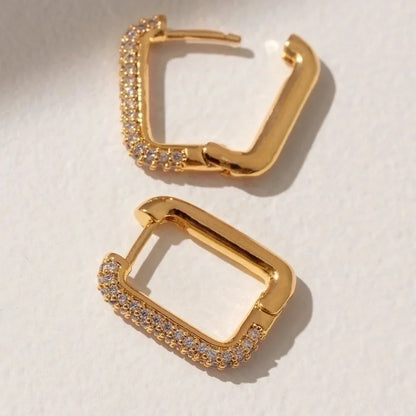 Lady Geometric Brass Zircon Earrings