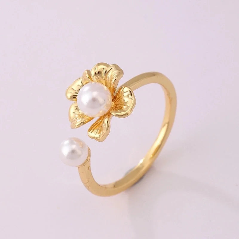 Lady Heart Shape Crown Flower Copper Zircon Inlay Open Rings
