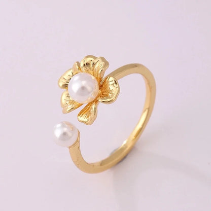 Lady Heart Shape Crown Flower Copper Zircon Inlay Open Rings