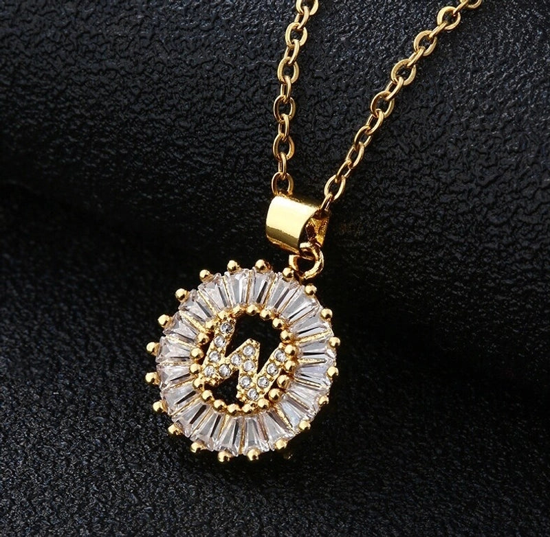 Fashion 26 English Letter Round Copper Necklace