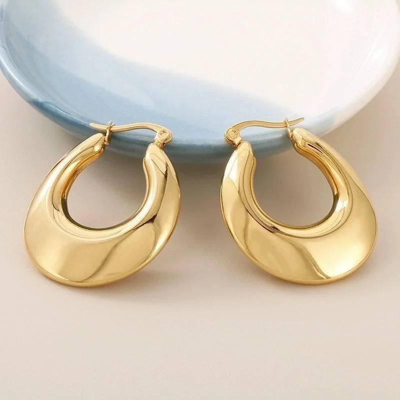 1 Pair Minimalist U Shape Plating Titanium Steel 18K Gold Plated Hoop Earrings