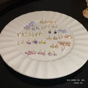 1 Set Minimalist Geometric Enamel Plating Inlay Copper Rhinestones Opal Shell Earrings