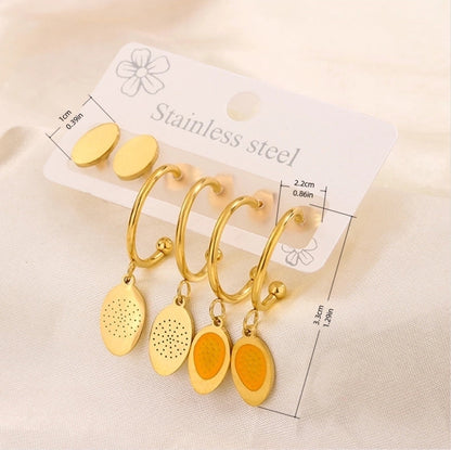3 Pairs Minimalist Heart Shape Flower Enamel 304 Stainless Steel 18K Gold Plated Drop Earrings Ear Studs