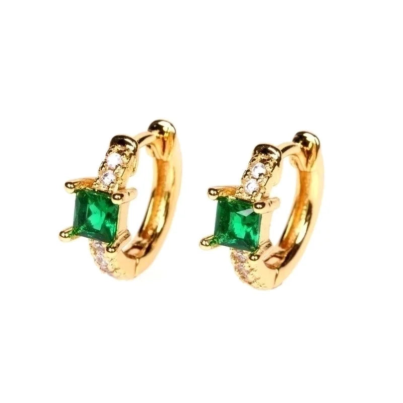 Fashion Geometric Inlaid Zircon Copper Artificial Gemstones Copper Earrings