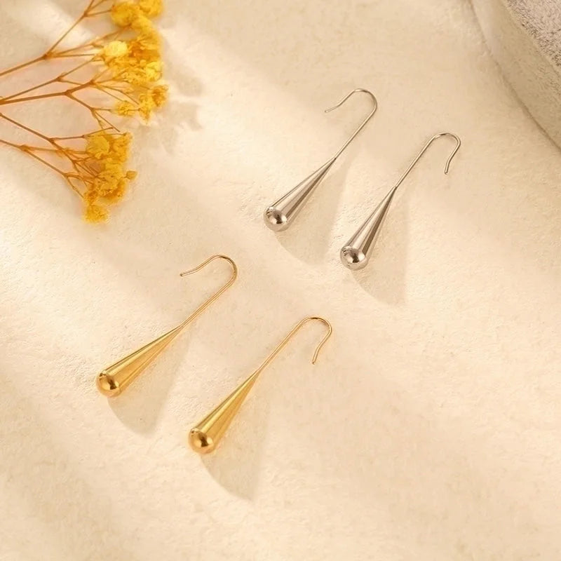 1 Pair Retro Water Droplets Plating 304 Stainless Steel 18K Gold Plated Drop Earrings