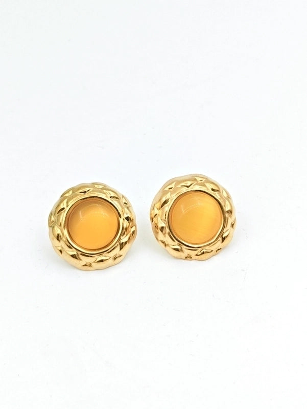 1 Pair Elegant French Style Round Inlay 304 Stainless Steel Artificial Gemstones Natural Stone Ear Studs