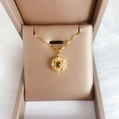 Titanium Steel Lady Retro Inlay Moon Heart Shape Cross Zircon Artificial Gemstones Pendant Necklace