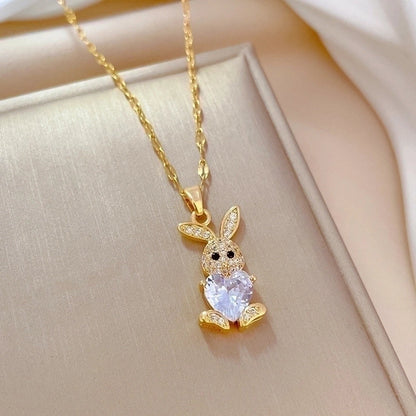 Titanium Steel Copper Cute Plating Inlay Animal Artificial Gemstones Earrings Necklace