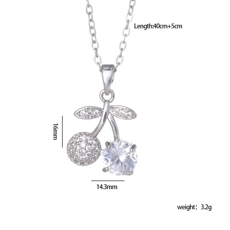 IG Style Glam Cherry 304 Stainless Steel Copper Zircon Inlay Pendant Necklace Cable Chain