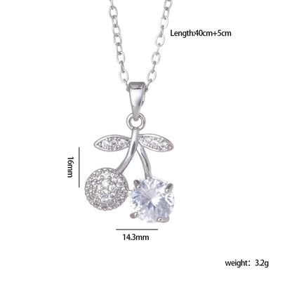 IG Style Glam Cherry 304 Stainless Steel Copper Zircon Inlay Pendant Necklace Cable Chain