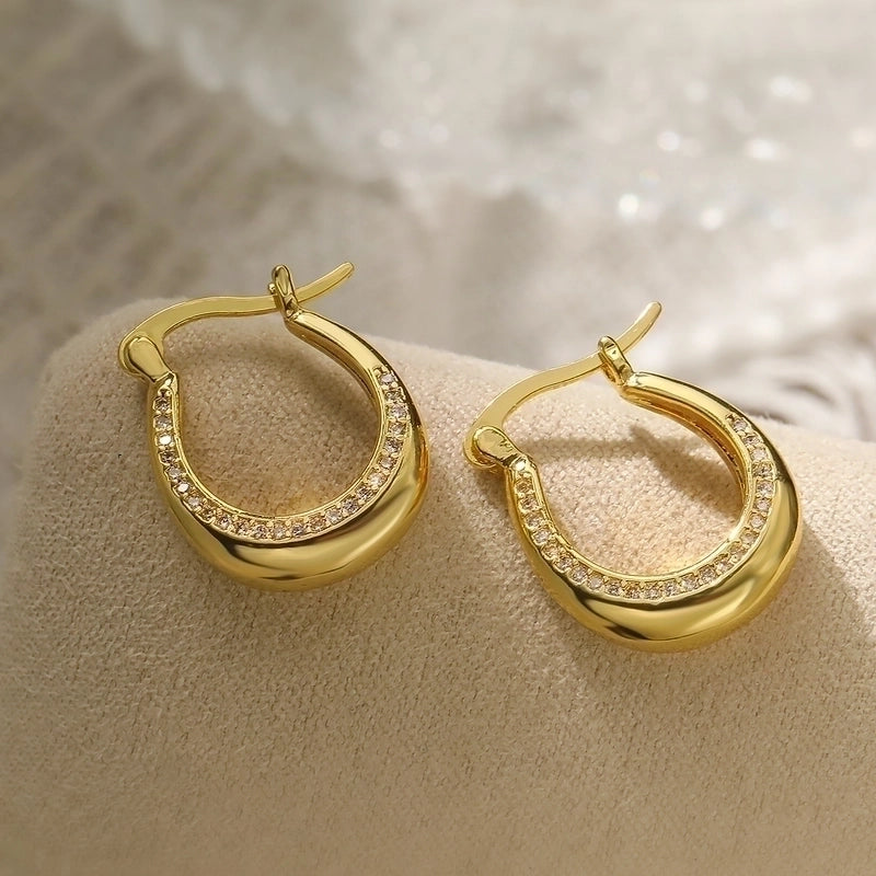 1 Pair Minimalist Geometric Leaves Plating Inlay Copper Zircon 18k Gold Plated Hoop Earrings