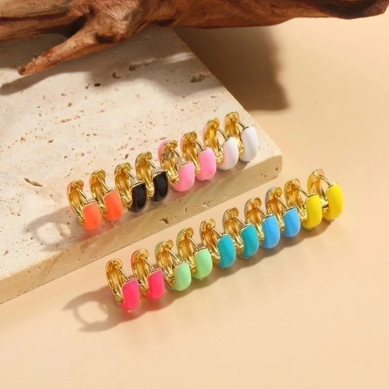 1 Pair Elegant Luxurious Classic Style Solid Color Enamel Plating Copper 14k Gold Plated Hoop Earrings