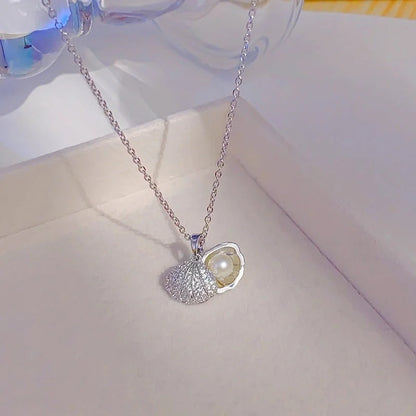 Elegant Shell 304 Stainless Steel Copper Artificial Pearls Zircon 18K Gold Plated K Gold Plated Plating Inlay Pendant Necklace