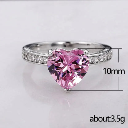 New Wedding Rings Inlaid With Aaa Heart-shaped Pink Diamond Zircon Copper Ring