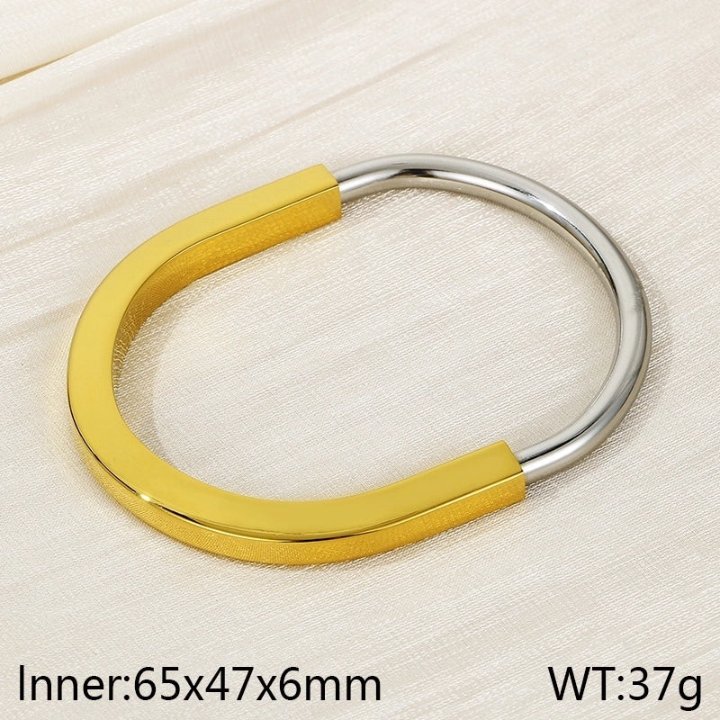 5 Pieces Minimalist Solid Color 304 Stainless Steel 18K Gold Plated Bangle In Bulk