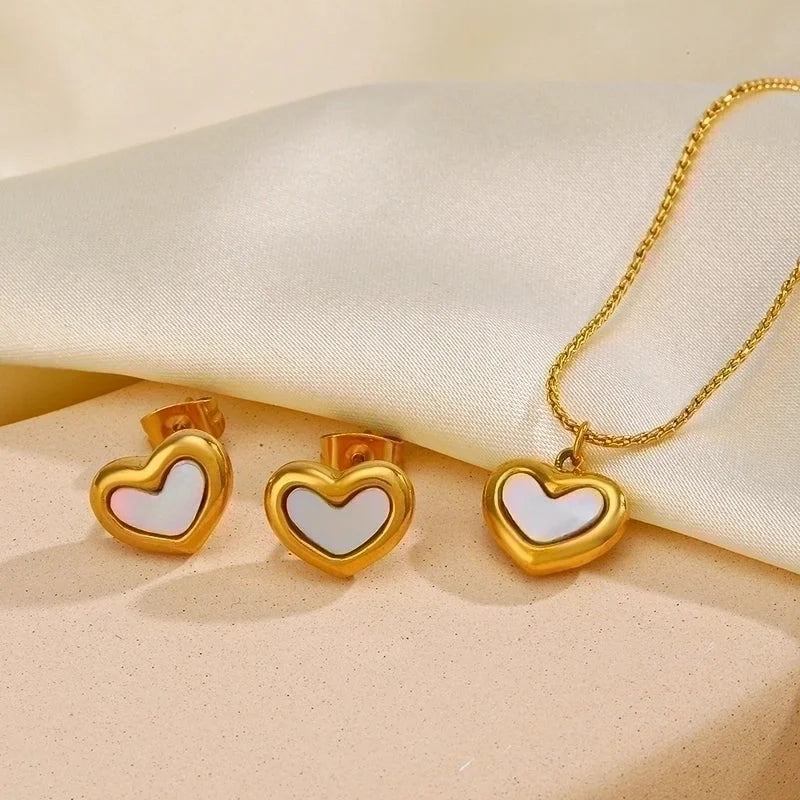304 Stainless Steel Titanium Steel 18K Gold Plated Sweet Plating Heart Shape Acrylic Bracelets Earrings Necklace