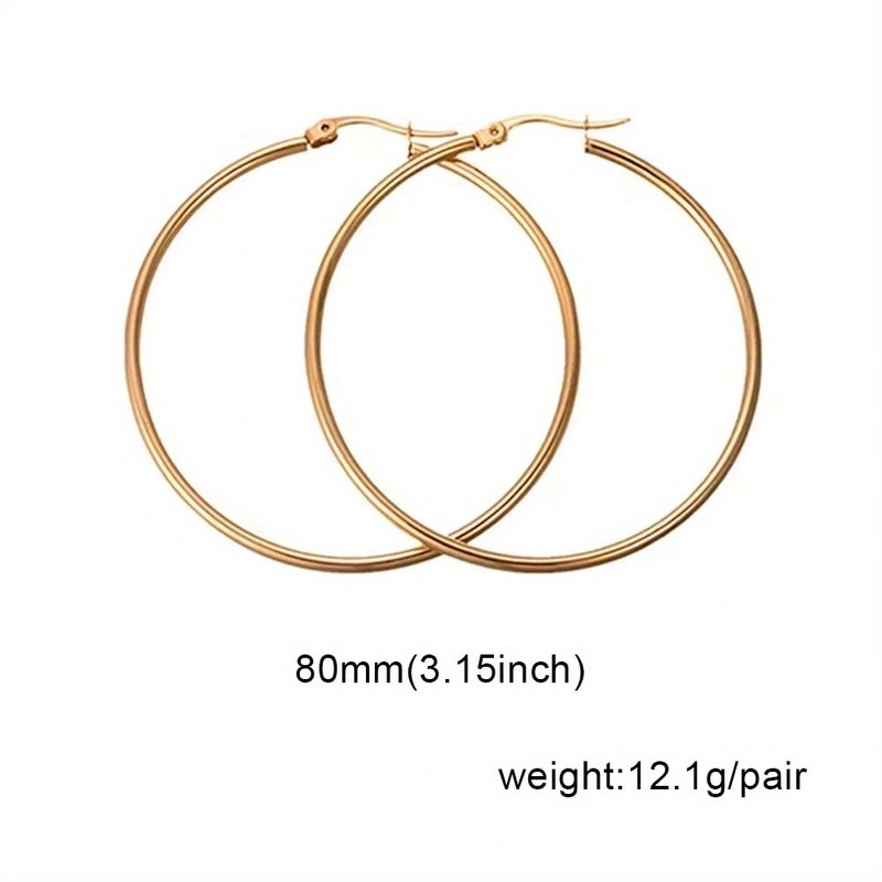 1 Pair Basic Minimalist Commute Round 304 Stainless Steel 18K Gold Plated Earrings