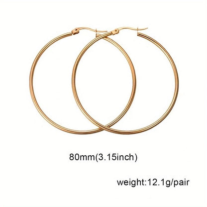 1 Pair Basic Minimalist Commute Round 304 Stainless Steel 18K Gold Plated Earrings