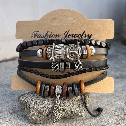 Casual Punk Cool Style Leaf Skull Pu Leather Alloy Halloween Men's Bracelets