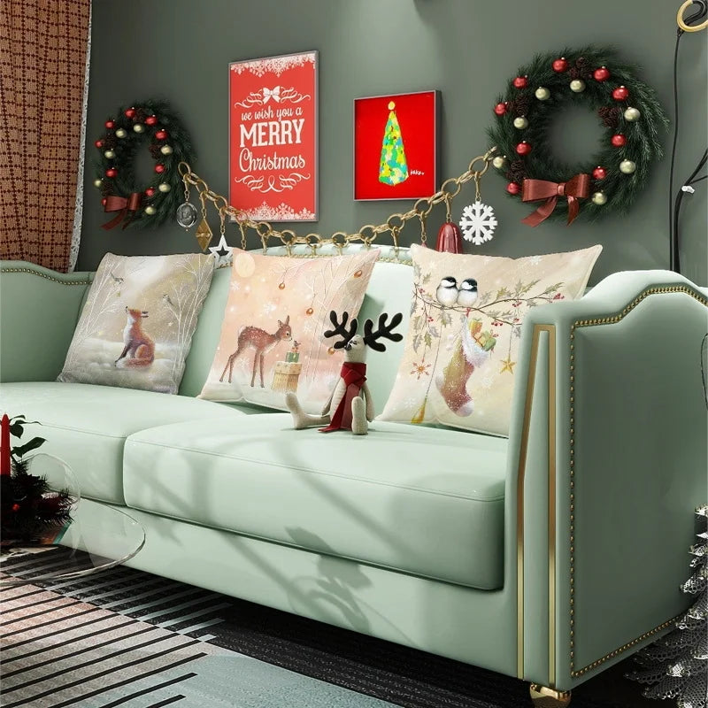 Christmas Glam Santa Claus Snowman Short Plush Pillow Cases Couch & Sofa Decor