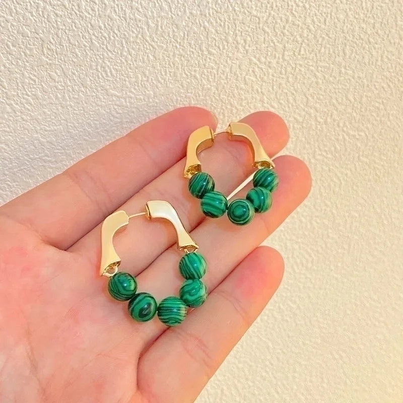 1 Pair Vintage Style French Style Round Beaded Imitation Pearl Alloy Turquoise Earrings