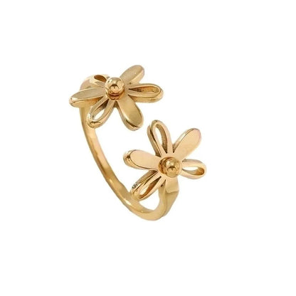 Minimalist Flower Stainless Steel Plating Open Rings