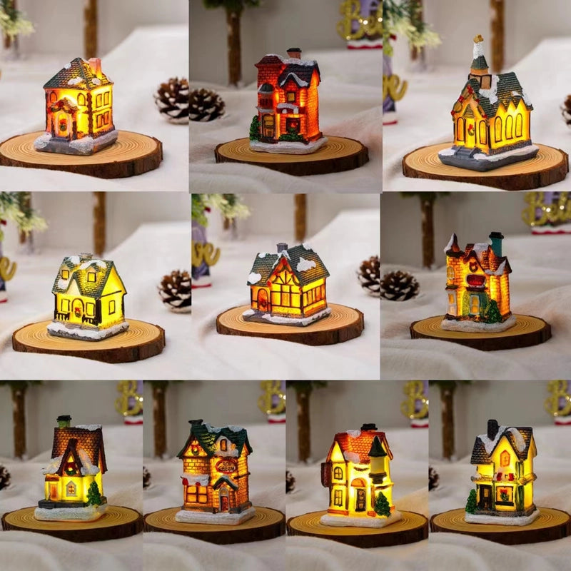Christmas Small Ornaments Holiday Decorations Christmas Eve House Micro Landscape Luminous Desktop Window Scene Layout Gift