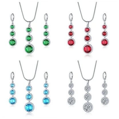 Copper Zircon Rhodium Plated Casual Vintage Style Inlay Round Zircon Earrings Necklace Jewelry Set