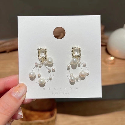 10 Pieces Minimalist Heart Shape Flower Bow Knot Imitation Pearl Alloy Rhinestone Irregular Women\'S Earrings 1 Pair