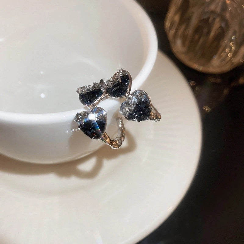 1 Pair Retro Color Block Heart Shape Pleated Inlay Copper Rhinestones Drop Earrings