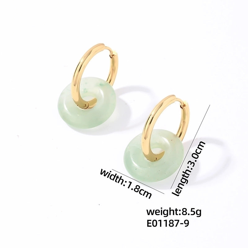 1 Pair Casual Minimalist Round Plating 304 Stainless Steel Natural Stone Earrings