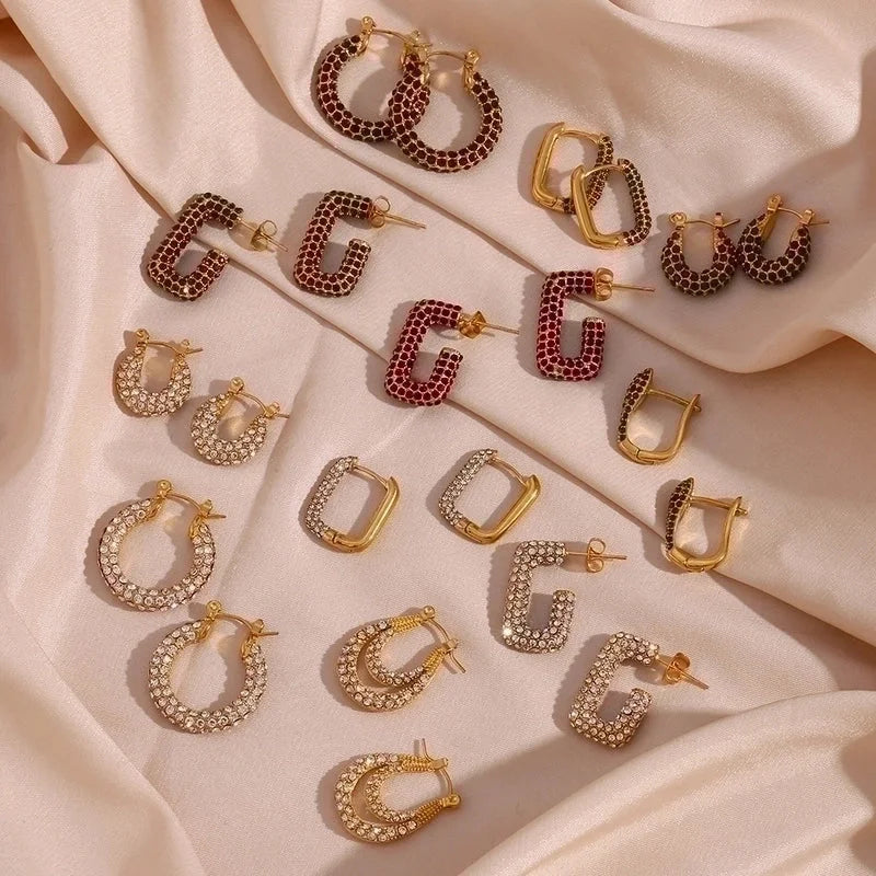 1 Pair Fashion Geometric Plating 304 Stainless Steel Zircon 18K Gold Plated Earrings