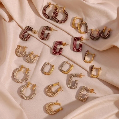 1 Pair Fashion Geometric Plating 304 Stainless Steel Zircon 18K Gold Plated Earrings