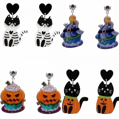 Women's Men's Fashion Halloween Pattern Cat Acrylic Earrings Animal Pattern No Inlaid Drop Earrings