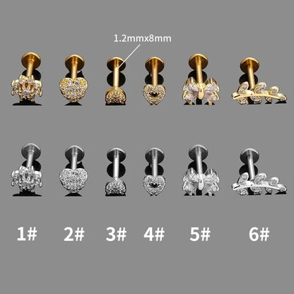 1 Piece Lip Rings Minimalist Commute Leaves Heart Shape Flower 316L Stainless Steel Inlay Zircon 18K Gold Plated Ear Cartilage Rings & Studs