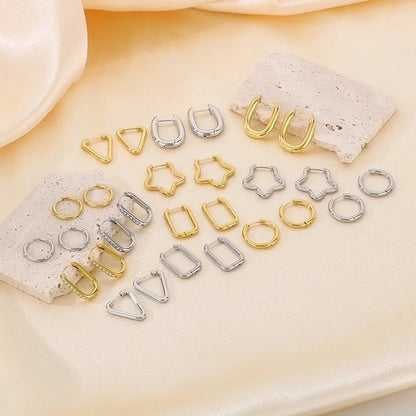 1 Pair Basic Minimalist Classic Style Geometric Star Solid Color 304 Stainless Steel 18K Gold Plated Hoop Earrings