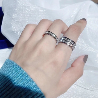 Shiny Round Titanium Steel Plating Inlay Artificial Diamond Rings