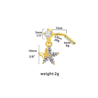 1 Piece Nose Rings & Studs Modern Style Minimalist Star Heart Shape Wings 316L Stainless Steel Copper Plating Inlay Rhinestones Zircon Gold Plated Nose Rings & Studs