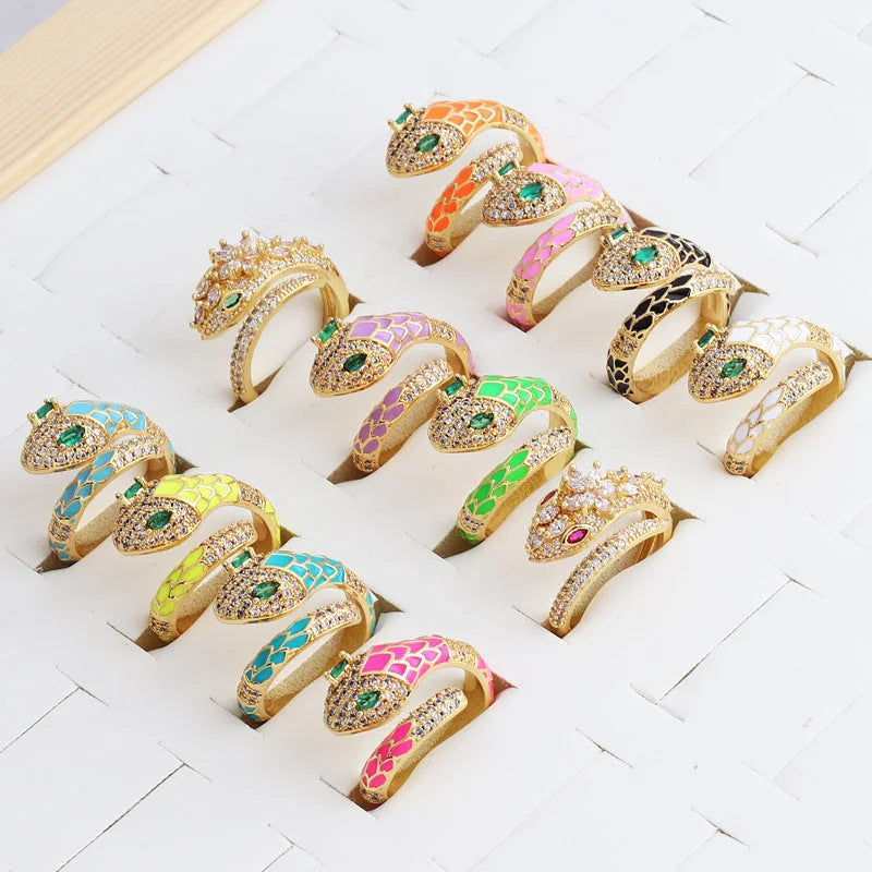 Women Diamond Metal Animal Snake Shape Copper Rings
