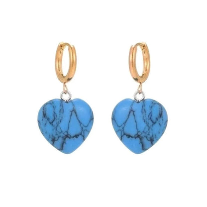 1 Pair Minimalist Heart Shape Plating Stainless Steel Natural Stone Copper 18K Gold Plated Drop Earrings