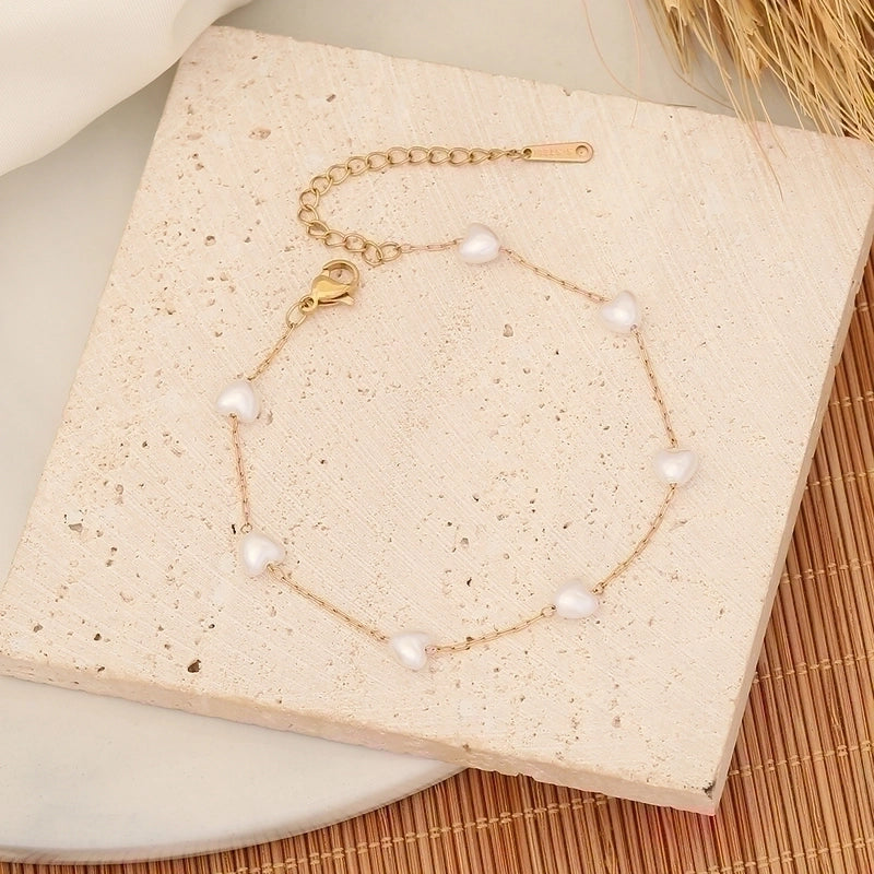 Stainless Steel Shell 18K Gold Plated Lady Minimalist Beaded Eye Bracelets