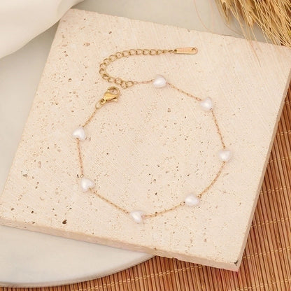 Stainless Steel Shell 18K Gold Plated Lady Minimalist Beaded Eye Bracelets