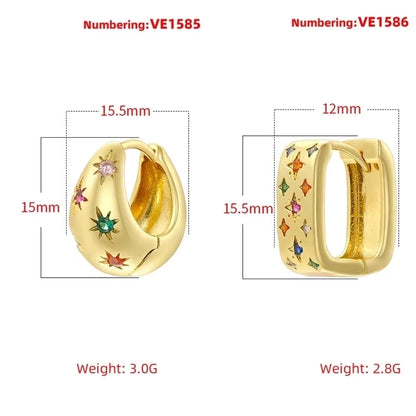 1 Pair Elegant Eight Awn Star Square Oval Plating Copper Zircon 18K Gold Plated Earrings