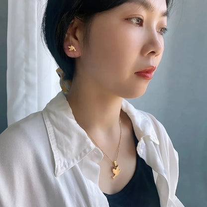 Fashion Heart Shape Butterfly Bird Titanium Steel Plating Women's Earrings Necklace