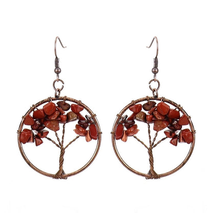 1 Pair Ethnic Style Pastoral Tree Hollow Out Natural Stone Copper Drop Earrings