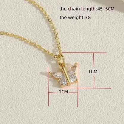 Minimalist Butterfly Copper Plating Chain Zircon 14k Gold Plated Pendant Necklace