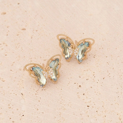 Fashion Butterfly Copper No Inlaid 18K Gold Plated Earrings Ear Studs