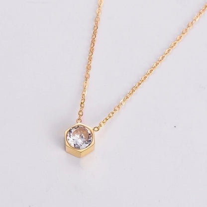 Stainless Steel 18K Gold Plated Rose Gold Plated Princess Wedding Shiny Plating Inlay Hexagon Zircon Pendant Necklace