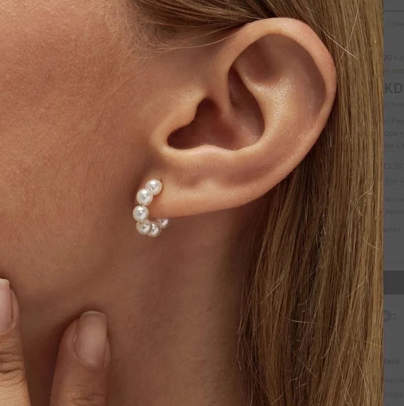 1 Pair Lady C Shape Beaded Inlay 304 Stainless Steel Artificial Pearls Earrings