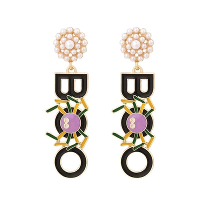 1 Pair Halloween Hip-Hop Funny Letter Spider Enamel Plating Inlay Alloy Artificial Pearls Drop Earrings